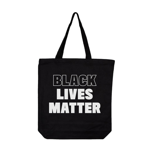 Black Tote Bag with White text "Black Lives Matter" #BlackLivesMatter #BLM