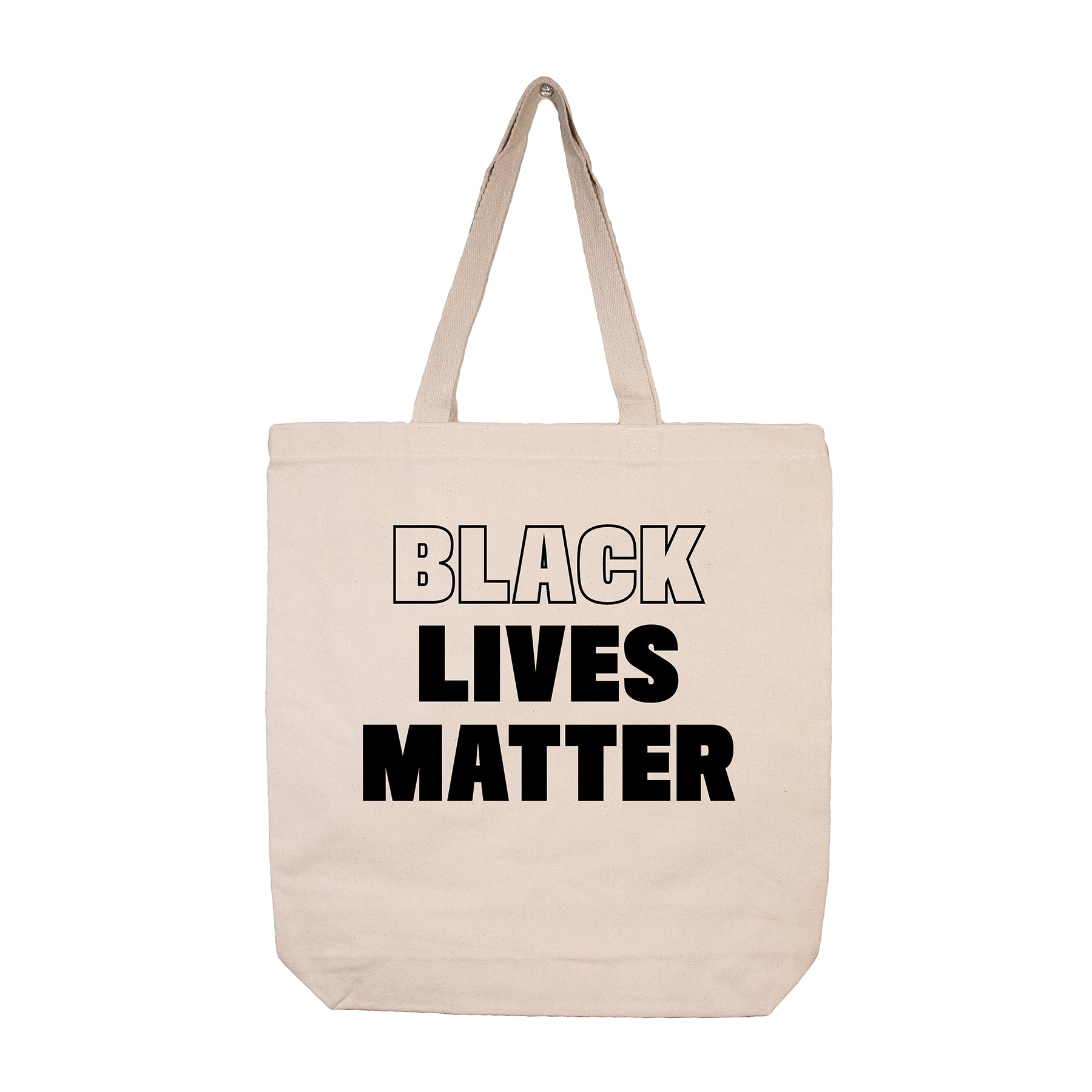 Tan Tote Bag with Black text "Black Lives Matter" #BlackLivesMatter #BLM