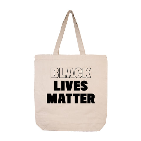 Tan Tote Bag with Black text "Black Lives Matter" #BlackLivesMatter #BLM