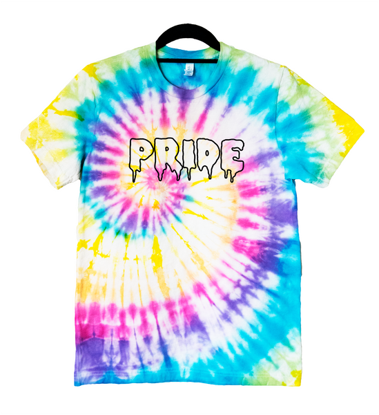 Pride Rainbow Tie Dye Shirt with Black lettering #pridemonth #lgbtpride