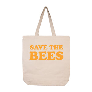Save The Bees Tan Canvas Tote Bag with Yellow/Gold Lettering #SaveTheBees